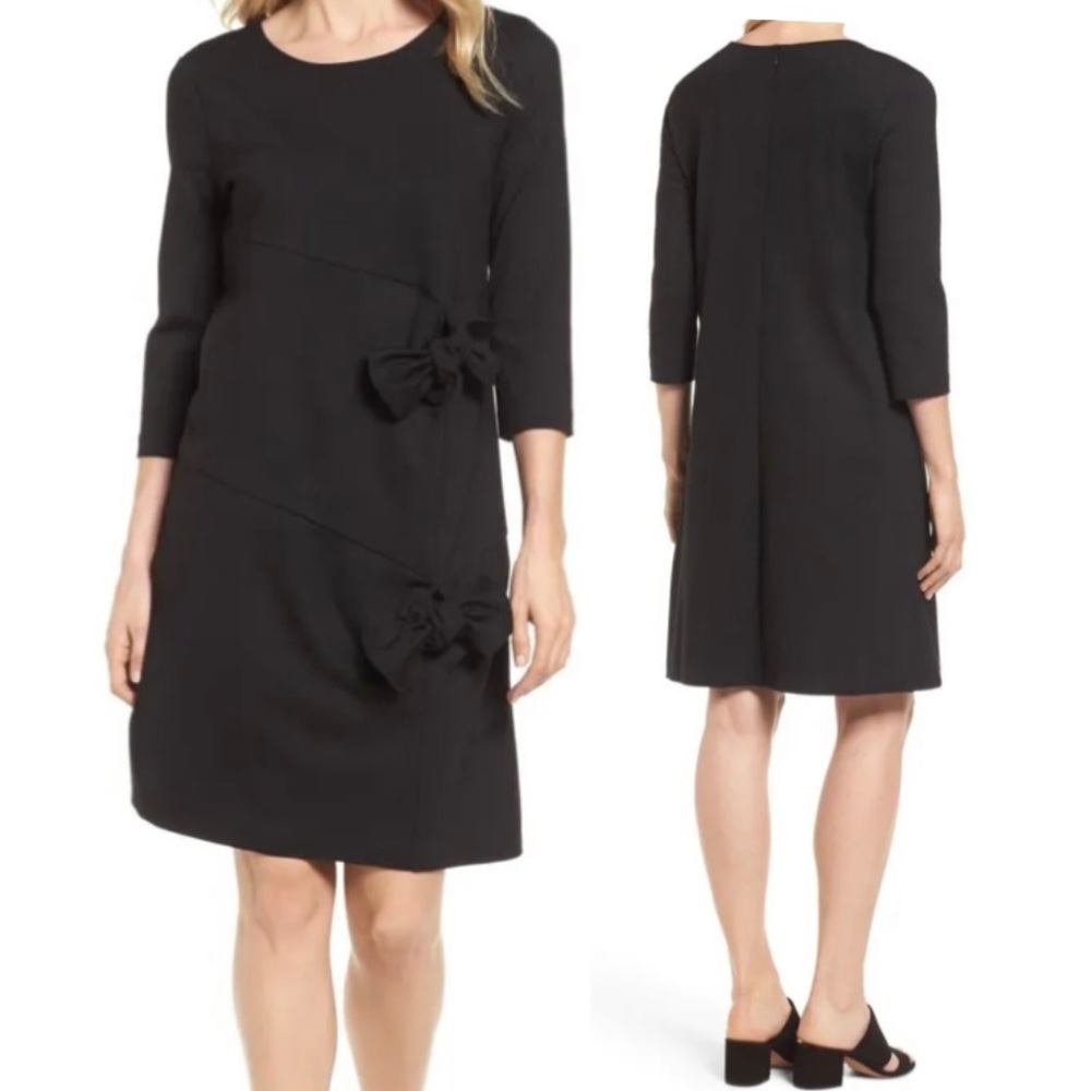 Halogen A-line relaxed fit black dress front tie detail women size Medium